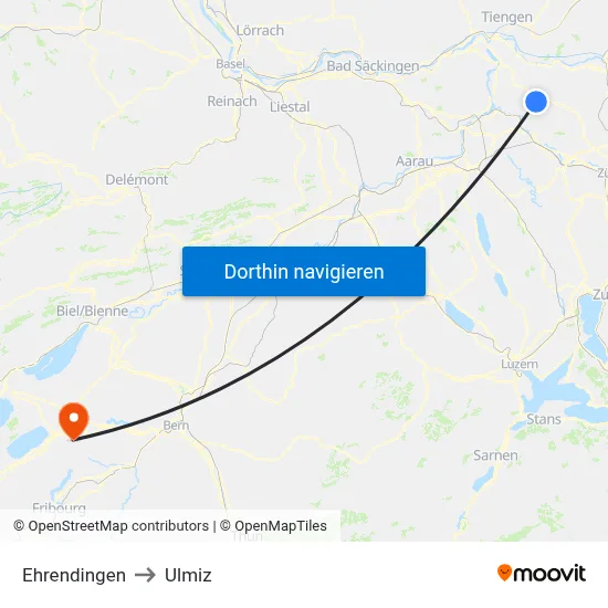 Ehrendingen to Ulmiz map