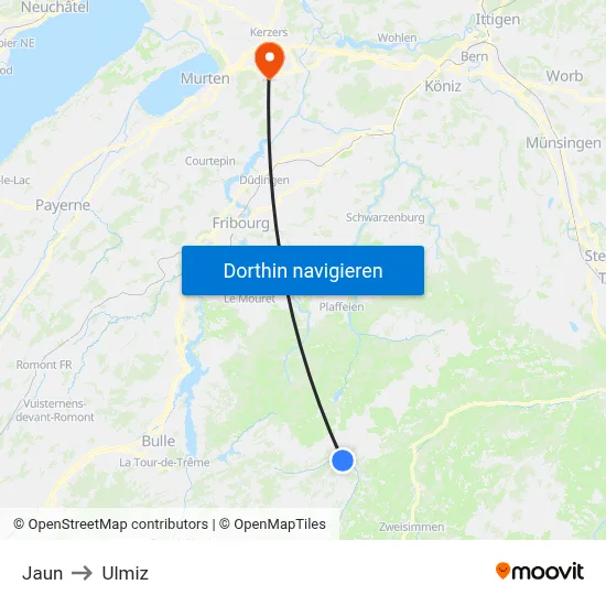 Jaun to Ulmiz map