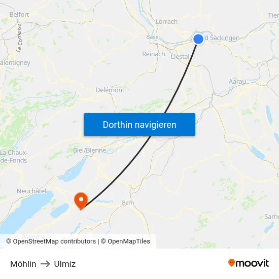 Möhlin to Ulmiz map