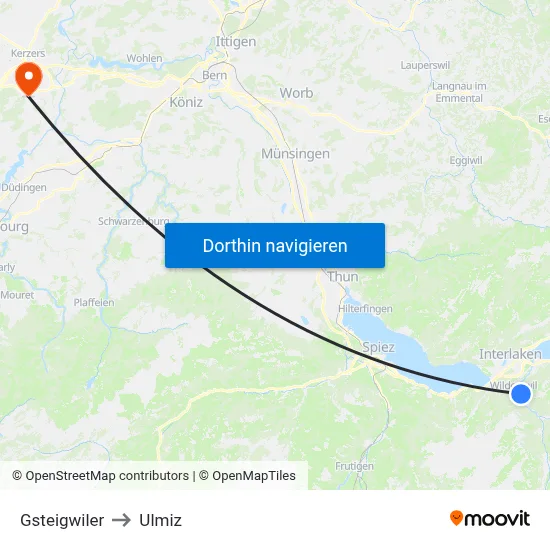 Gsteigwiler to Ulmiz map