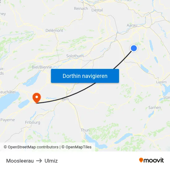 Moosleerau to Ulmiz map