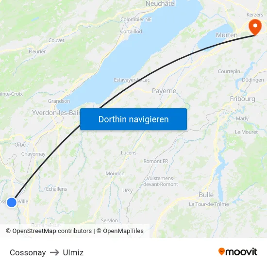 Cossonay to Ulmiz map