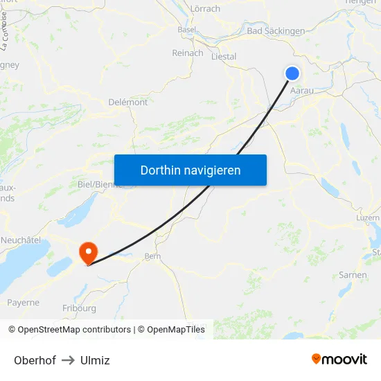 Oberhof to Ulmiz map