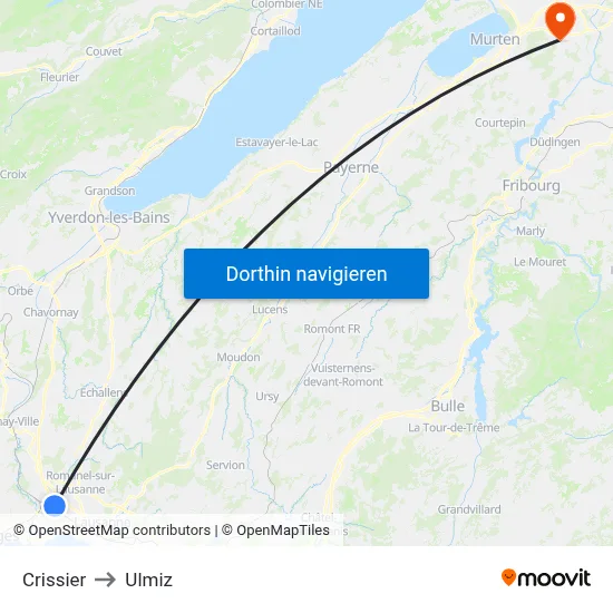Crissier to Ulmiz map