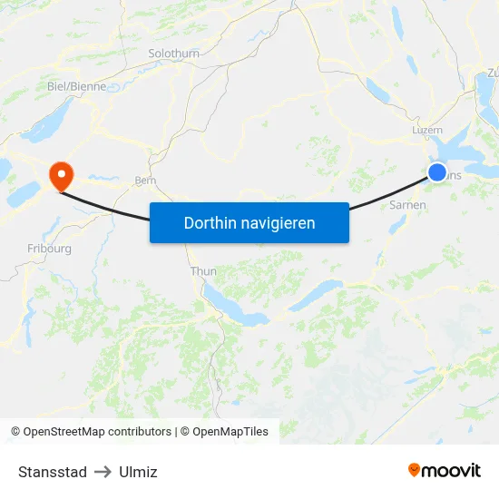 Stansstad to Ulmiz map