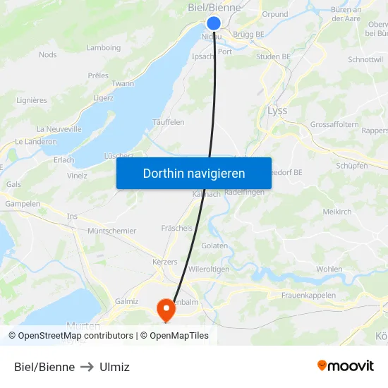 Biel/Bienne to Ulmiz map