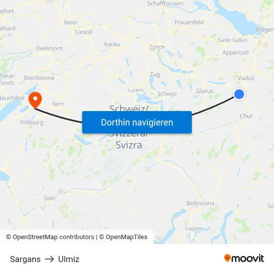 Sargans to Ulmiz map