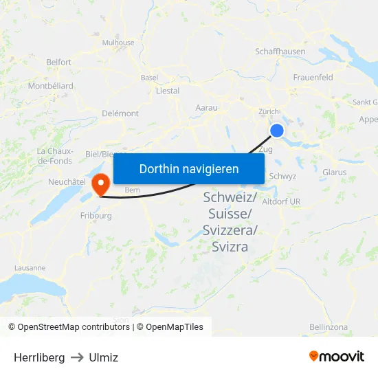 Herrliberg to Ulmiz map