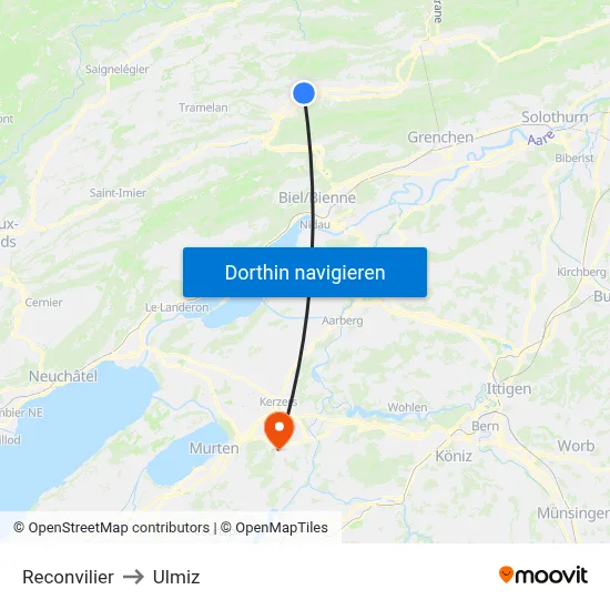 Reconvilier to Ulmiz map