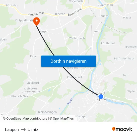 Laupen to Ulmiz map
