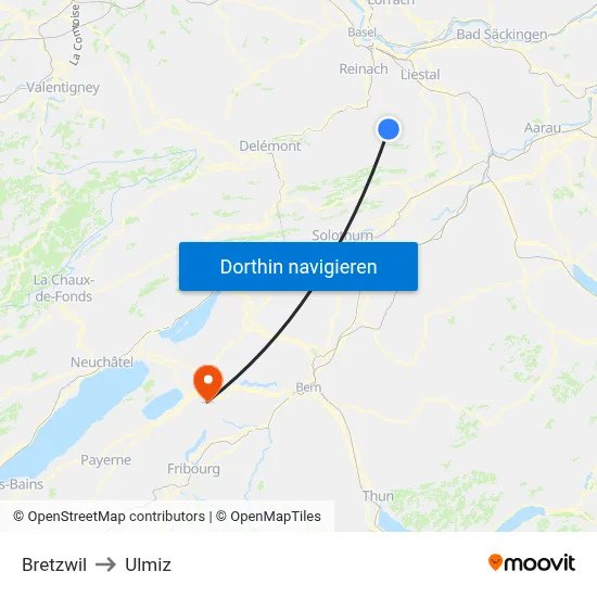 Bretzwil to Ulmiz map