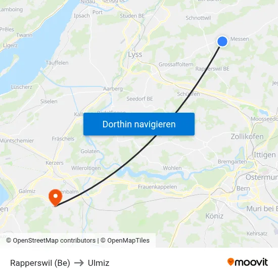 Rapperswil (Be) to Ulmiz map