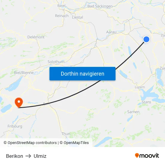 Berikon to Ulmiz map