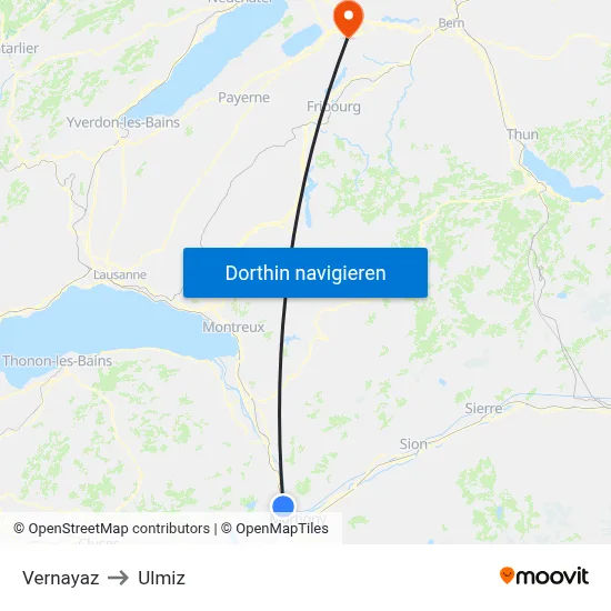 Vernayaz to Ulmiz map