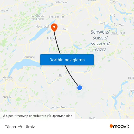 Täsch to Ulmiz map