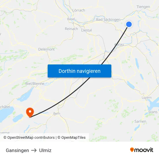 Gansingen to Ulmiz map