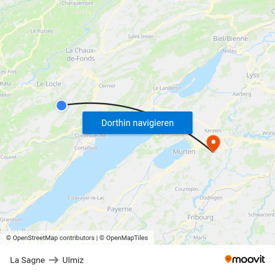 La Sagne to Ulmiz map