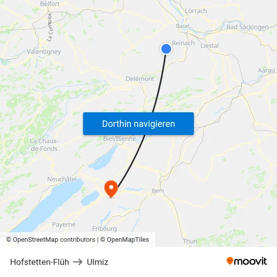 Hofstetten-Flüh to Ulmiz map