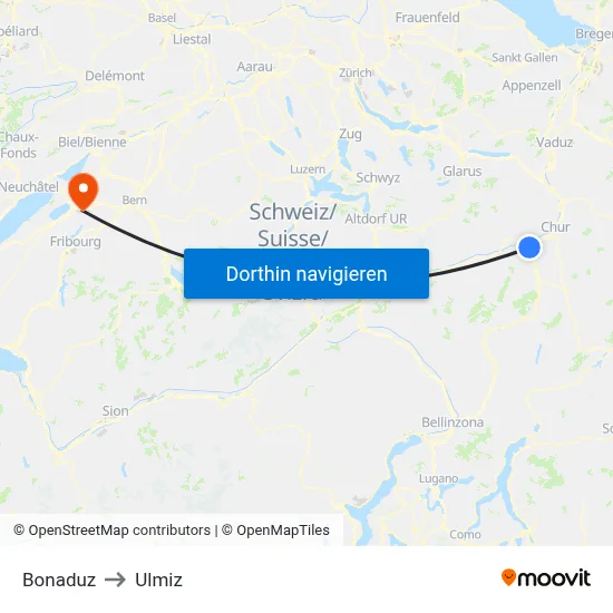 Bonaduz to Ulmiz map