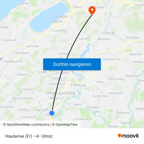 Hauterive (Fr) to Ulmiz map