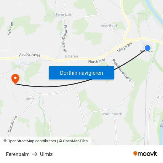 Ferenbalm to Ulmiz map