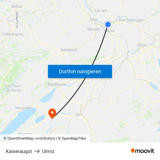 Kaiseraugst to Ulmiz map