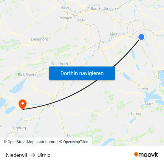 Niederwil to Ulmiz map