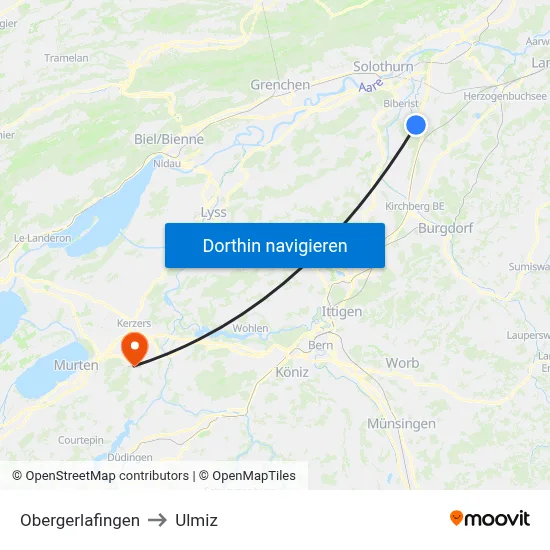 Obergerlafingen to Ulmiz map