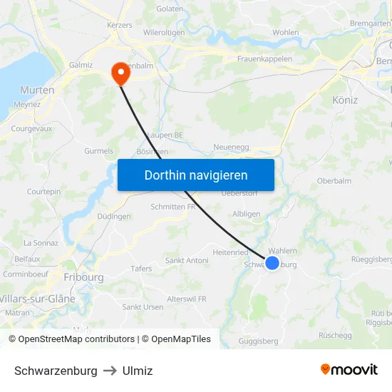 Schwarzenburg to Ulmiz map