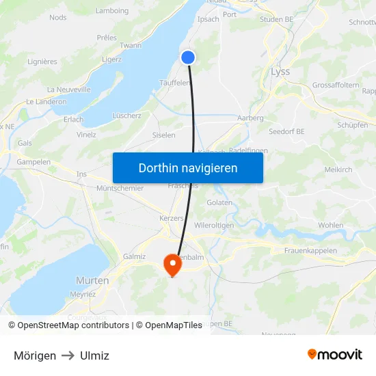 Mörigen to Ulmiz map