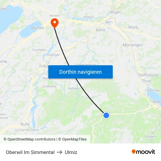 Oberwil Im Simmental to Ulmiz map