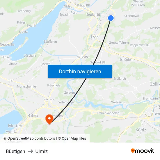 Büetigen to Ulmiz map