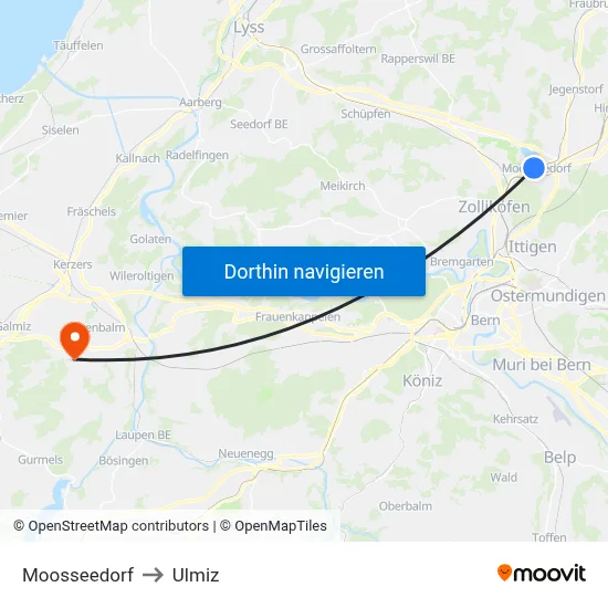 Moosseedorf to Ulmiz map