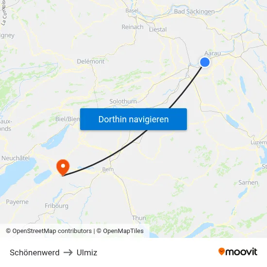 Schönenwerd to Ulmiz map