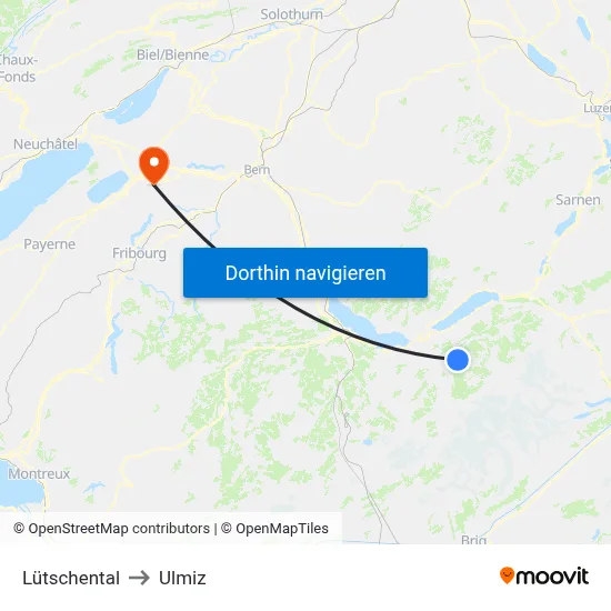 Lütschental to Ulmiz map
