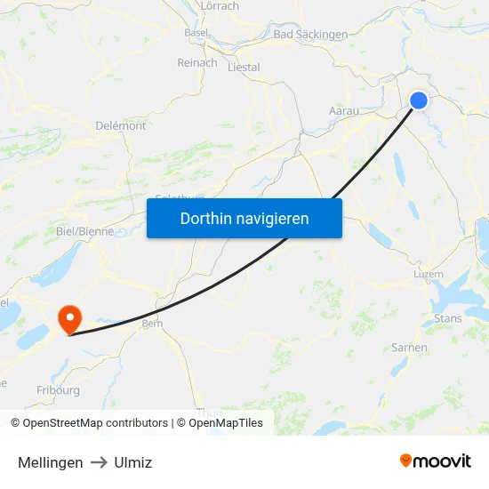 Mellingen to Ulmiz map