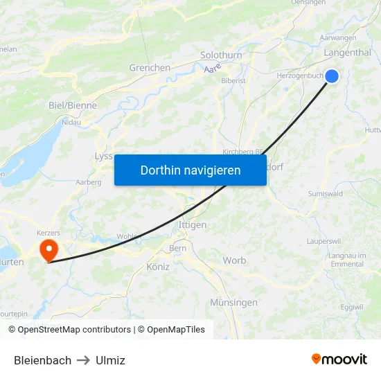 Bleienbach to Ulmiz map