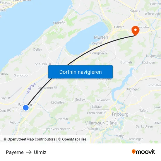 Payerne to Ulmiz map