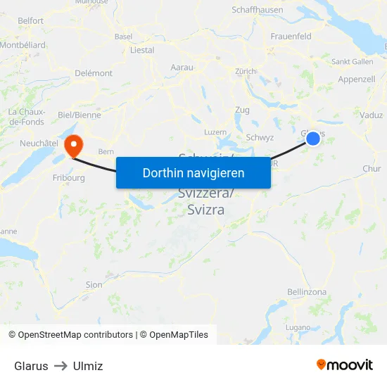 Glarus to Ulmiz map
