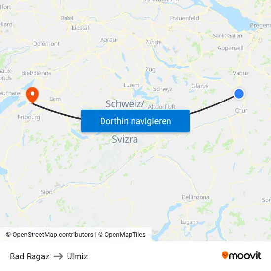 Bad Ragaz to Ulmiz map