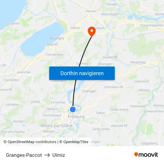 Granges-Paccot to Ulmiz map