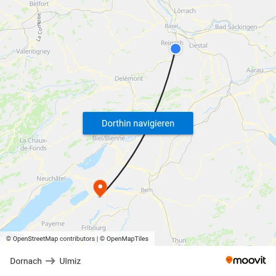 Dornach to Ulmiz map