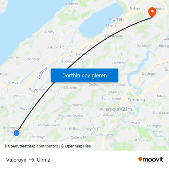 Valbroye to Ulmiz map