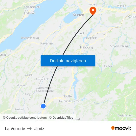 La Verrerie to Ulmiz map