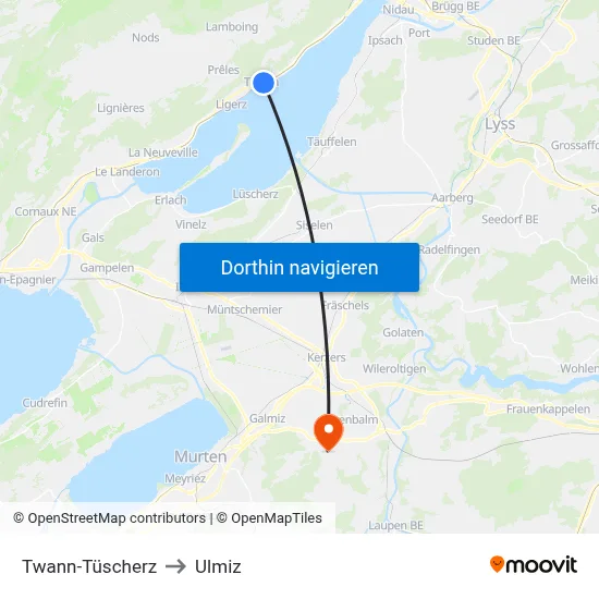 Twann-Tüscherz to Ulmiz map
