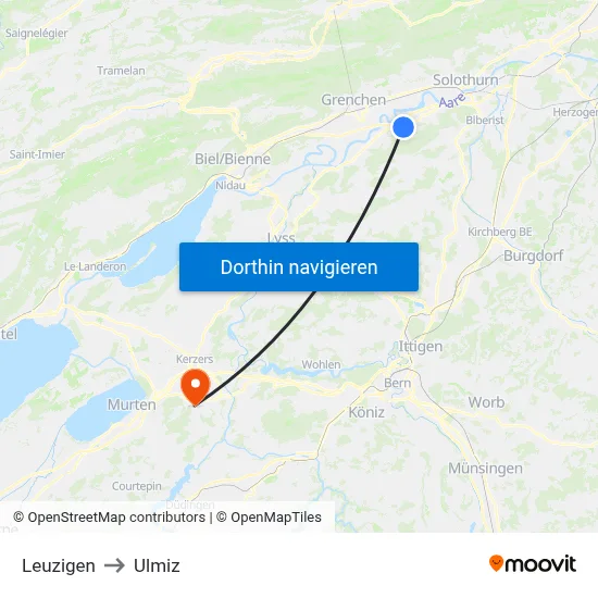 Leuzigen to Ulmiz map
