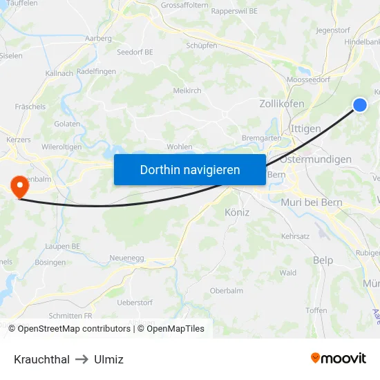 Krauchthal to Ulmiz map