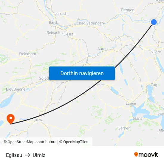 Eglisau to Ulmiz map