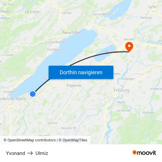 Yvonand to Ulmiz map