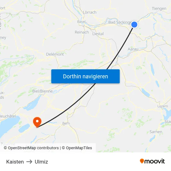 Kaisten to Ulmiz map